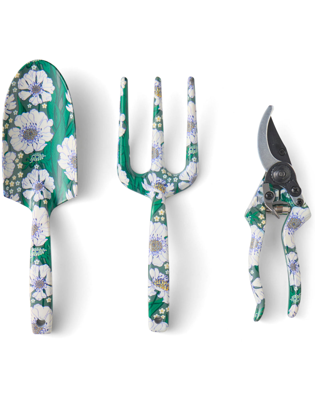 Tumbling Flowers Green Garden Tools and Gloves Set