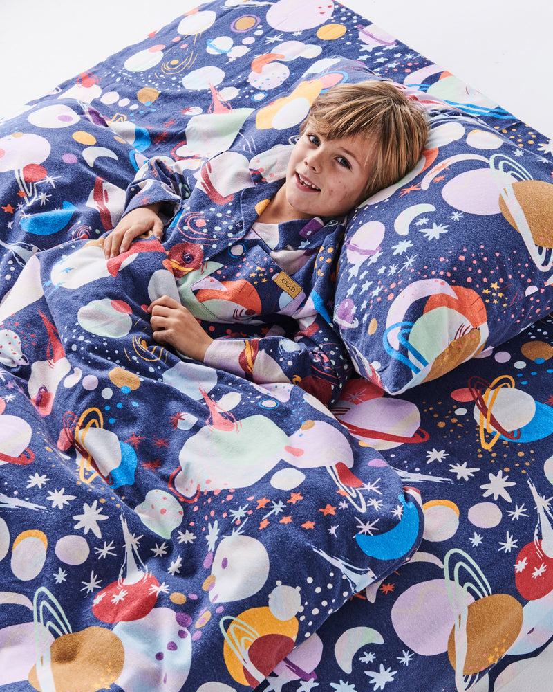 Planet Kip Flannelette Flat Sheet