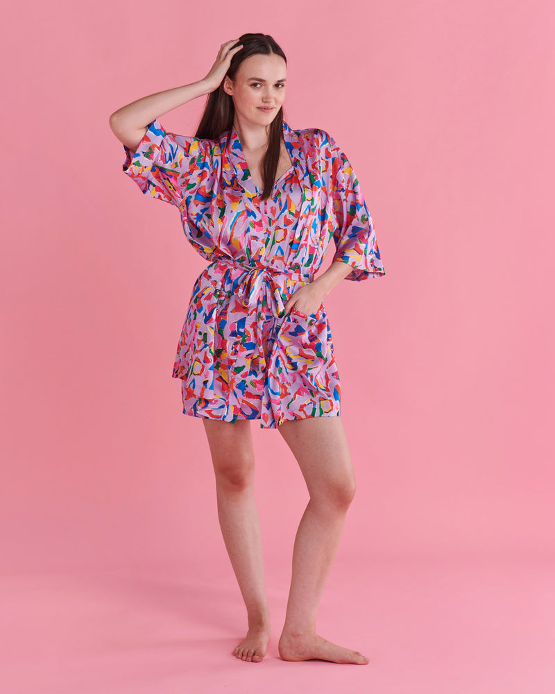 Kip&Co x Jenny Kee Opal Oz Pax Lilac Eco Satin Robe