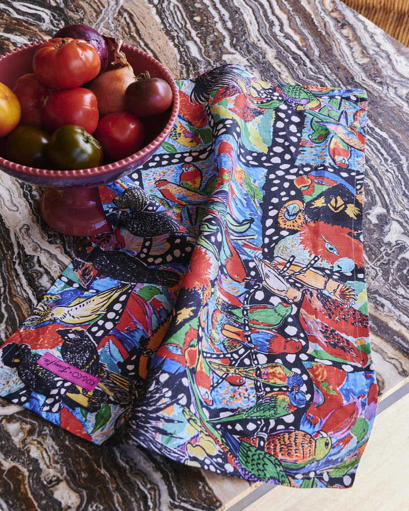 Kip&Co x Jenny Kee Parrots & Cockatoos Linen Tea Towel