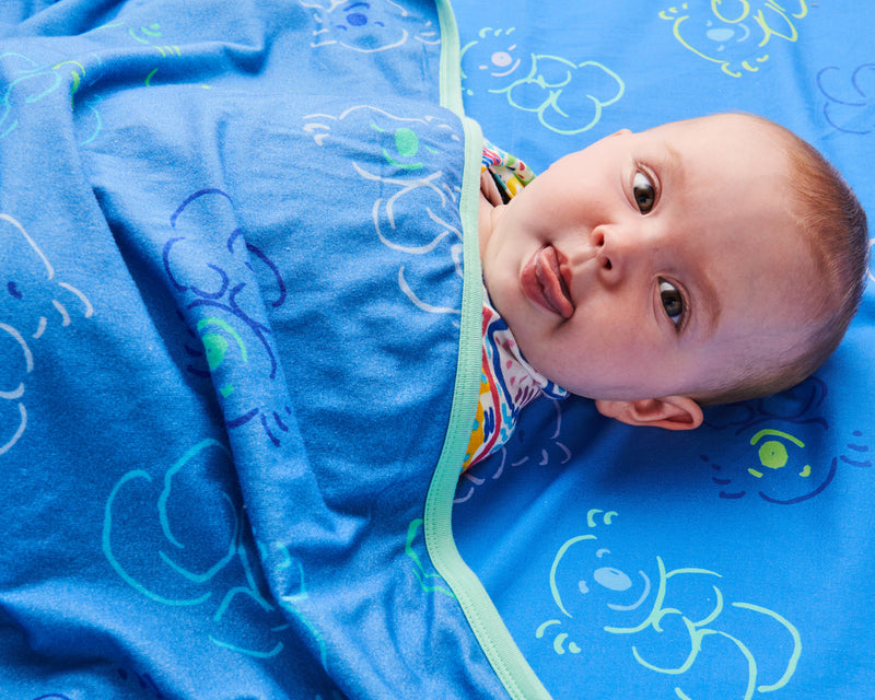 Kip&Co x Ken Done Koala Cuddles Blue Organic Cotton Baby Fitted Sheet