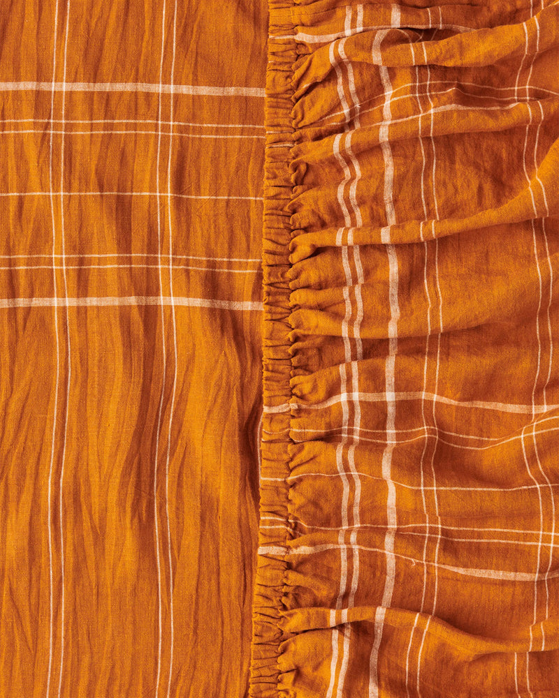 Santa Monica Pecan Tartan Linen Fitted Sheet