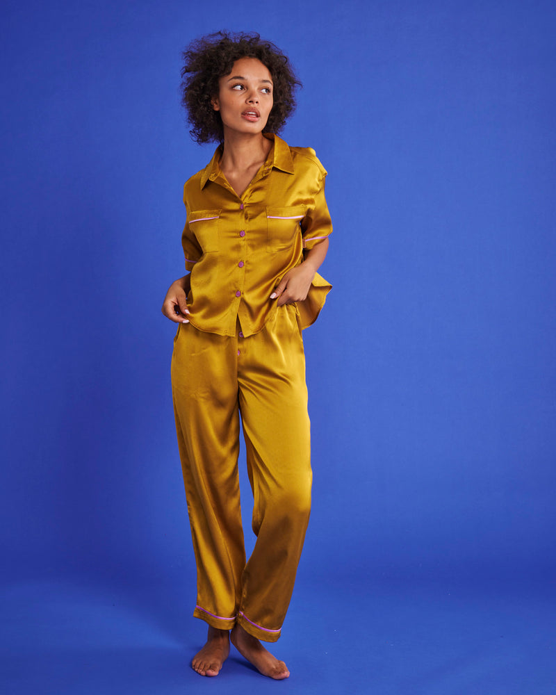 VaVaVoom Eco Satin Short Sleeve Shirt & Pant Pyjama Set