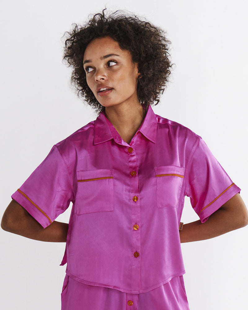 Flirty Teen Eco Satin Short Sleeve Shirt & Short Pyjama Set