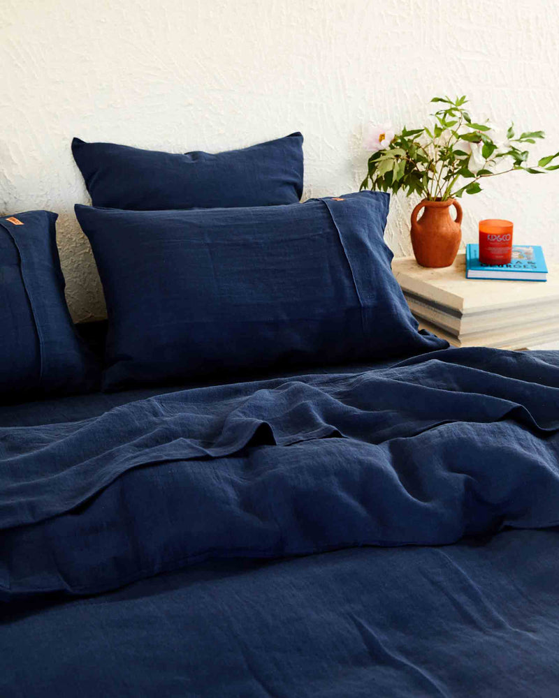 Indigo Linen Flat Sheet